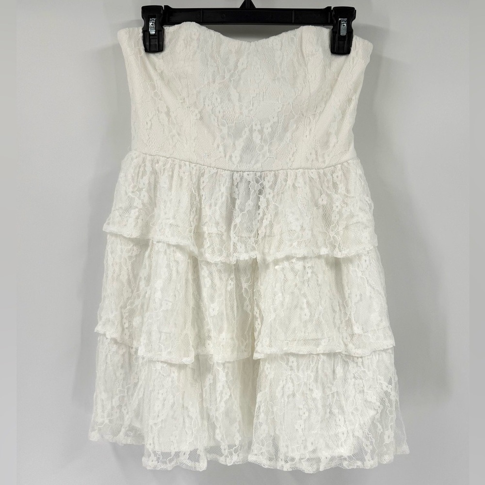 Lulus Sweet Perception White Lace Strapless Tiered Mini Dress, Size S, NWT - Picture 10 of 15